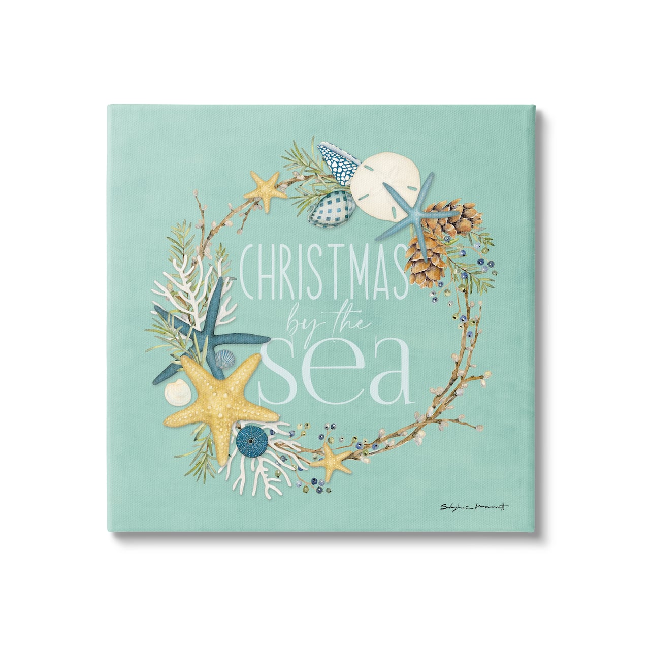 Stupell Industries Christmas By The Sea Wreath Canvas Wall Art